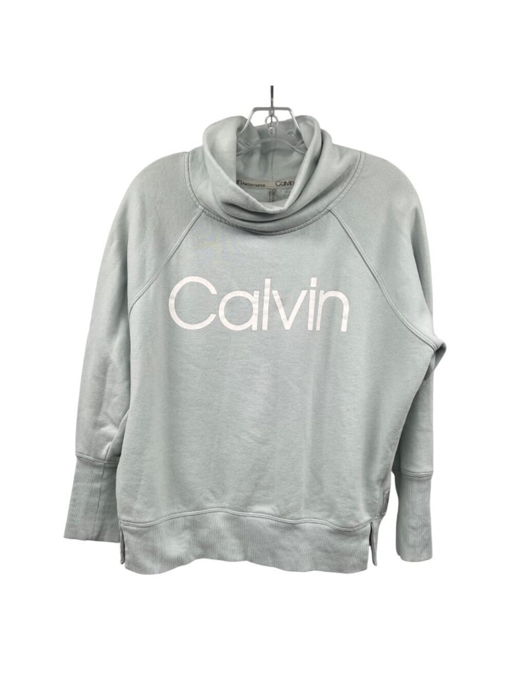 Calvin Klein Womens Sweatshirt Cowl Neck Pale Green/White Size Medium
